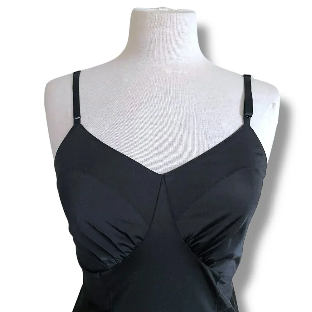 Vintage 1950s Luxite Holeproof Black Nylon Full Slip Womens Sz 34 Pin Up Vamp